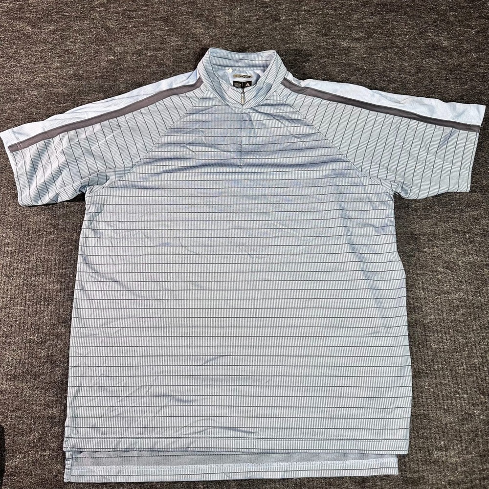 Adidas ClimaCool Mens Large Light Blue Pinstripe 1/4 Zip Golf Polo Shirt (D26)